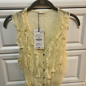 Zara Light Yellow Ruffled Blouse